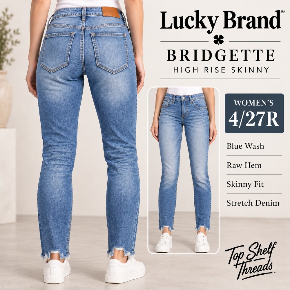 Lucky Brand Bridgette Women W27 L27 Blue High Rise Skinny Raw Hem Stretch Jeans
